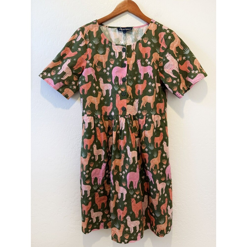 NEW Princess Highway Llama Smock Dress Women's sz 8 M Twee Whimsical Cottagecore